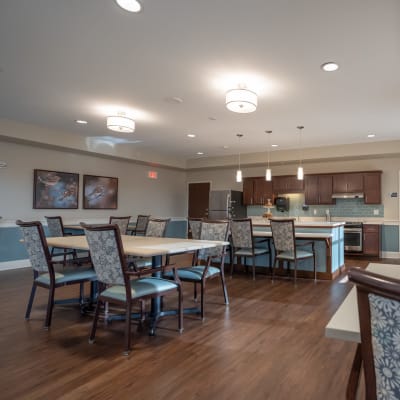 Community room with kitchenette at The Sanctuary at St. Cloud in St Cloud, Minnesota