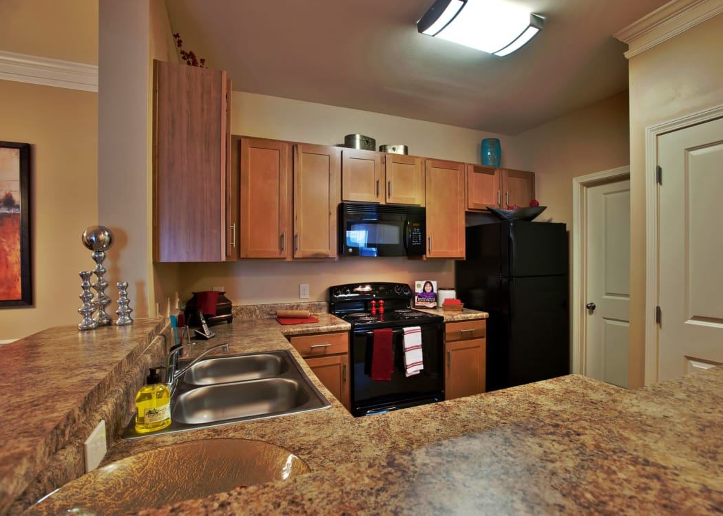 Gourmet kitchen with plenty of counter space in model home at Richland Falls in Murfreesboro, Tennessee