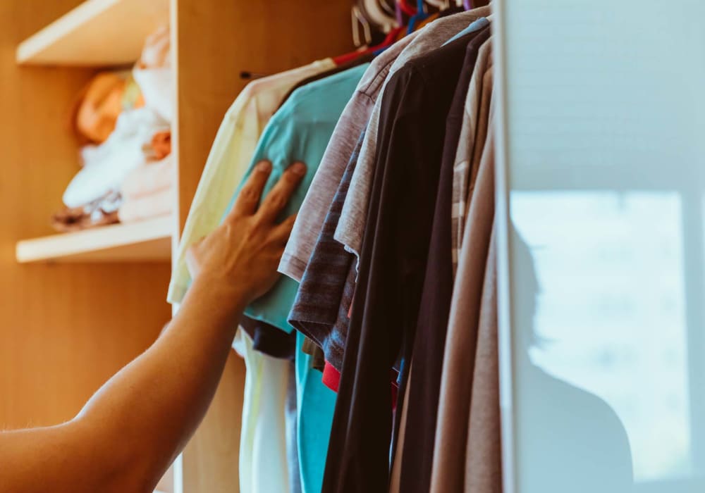 Organized walk-in closets at Cresta Bella in San Diego, California