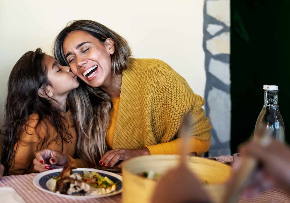 Woman with her daughter near Main Street Apartments in Bensenville, Illinois