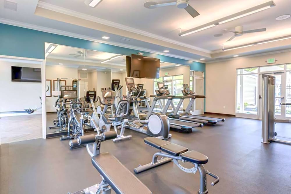 Fitness center at Satyr Hill Apartments in Parkville, Maryland