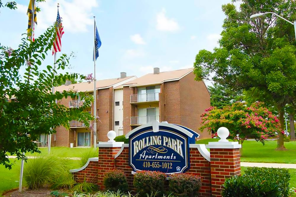 Exterior of Rolling Park Apartments in Windsor Mill, Maryland