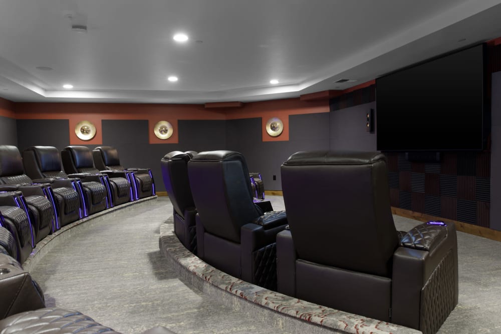 Theatre room with comfy seating at Touchmark at Pilot Butte in Bend, Oregon