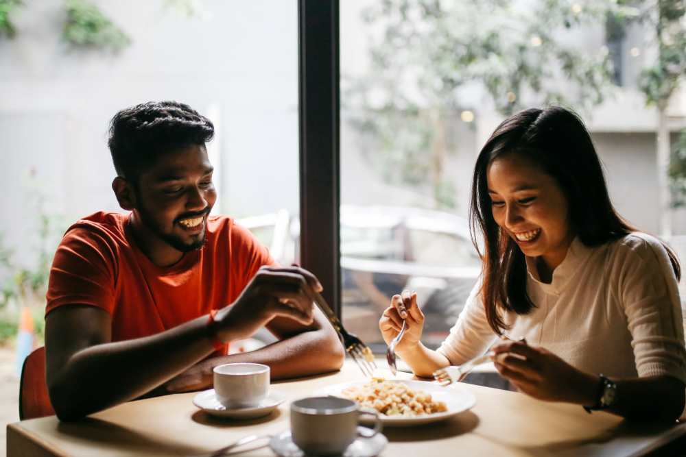 Resident couple enjoying lunch together at their favorite restaurant near Casa De Loma in Dallas, Texas