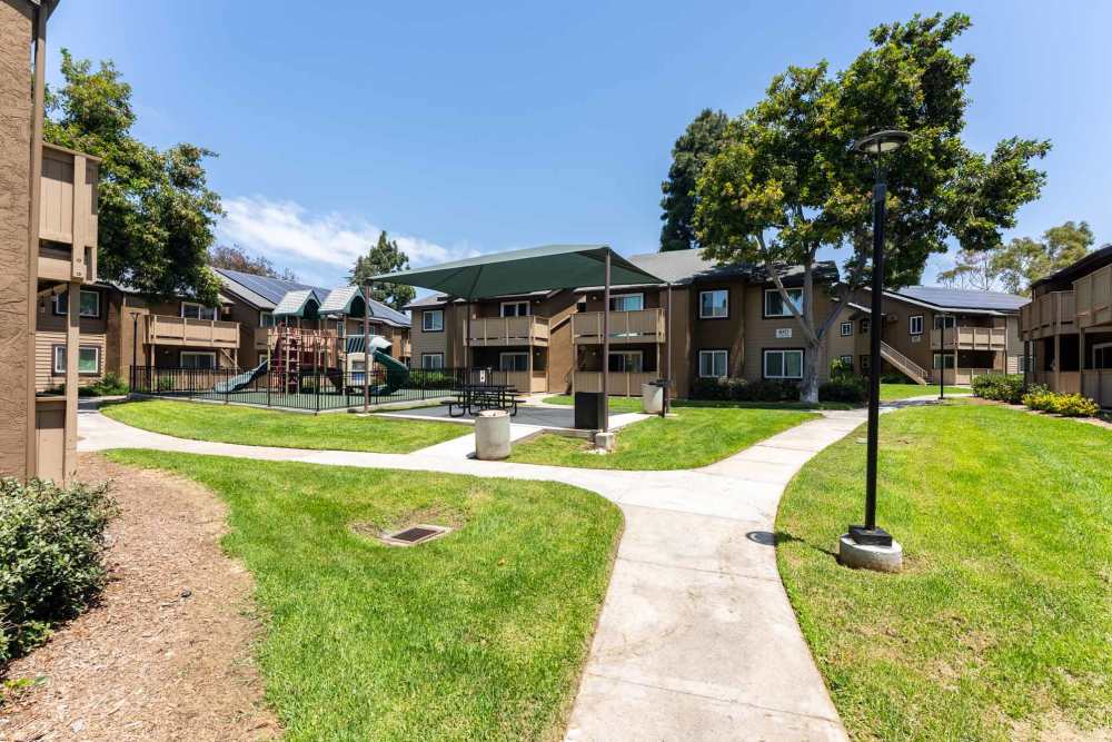 A covered picnic area at Terrace View Villas in San Diego, California