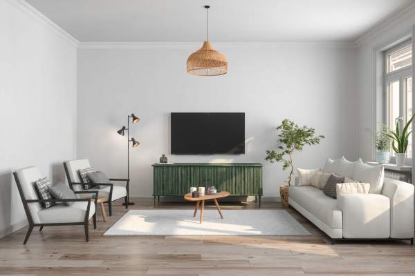 Modern living room in a model apartment at Parklane Apartments in Rochester, New York
