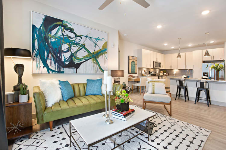 Incredibly spacious living area decorated with some very cool abstract art at 8 Metro Station in Charlotte, North Carolina