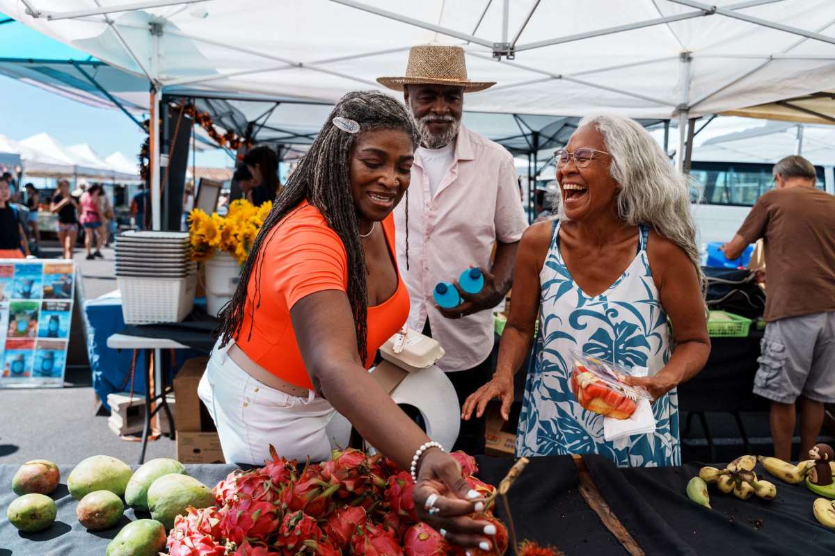 Residents at a market near Tierra Linda Apartments in Albuquerque, New Mexico