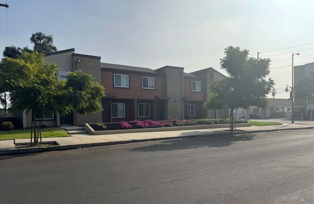 Street outside of Jefferson Cunningham Apartments in Los Angeles, California