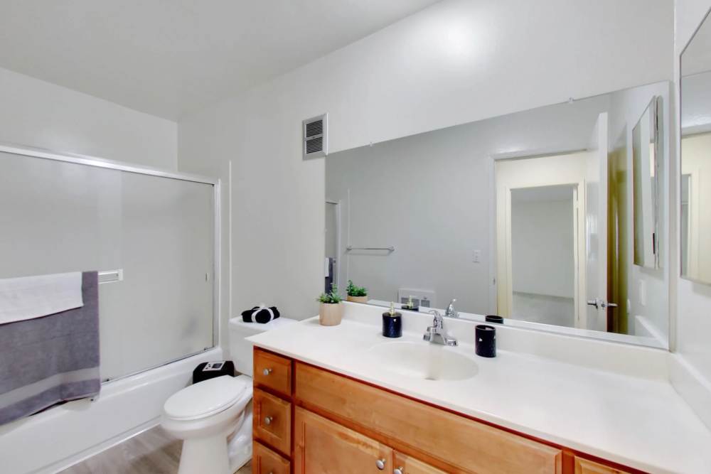 Bright bathroom at Lakeside Village in San Leandro, California