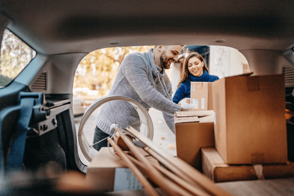 A couple loading their car with boxes to store at BuxBear Storage Santa Rosa in Santa Rosa, California