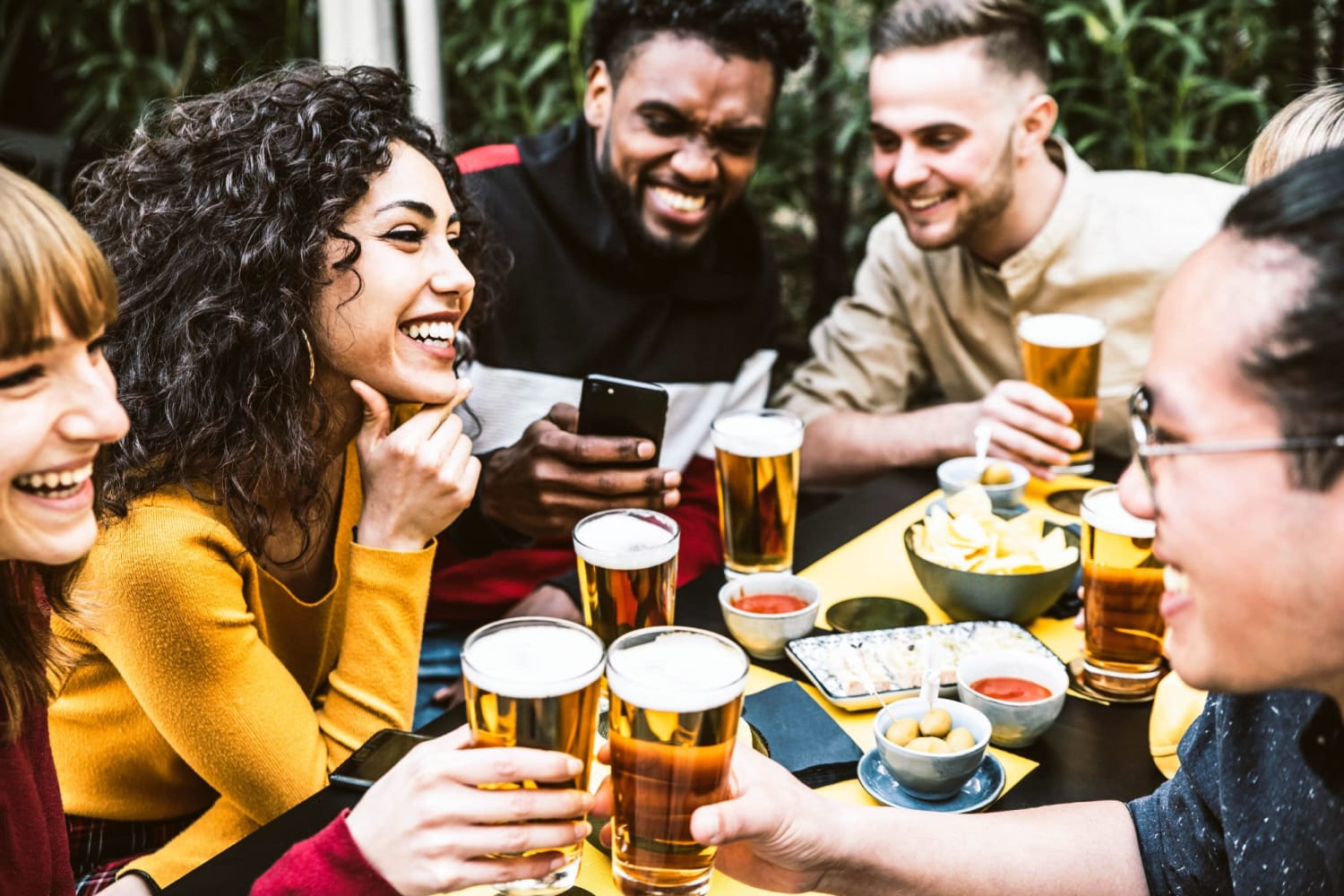 Residents gather for a bite to eat at a local brewery near Hunters Point in Zionsville, Indiana