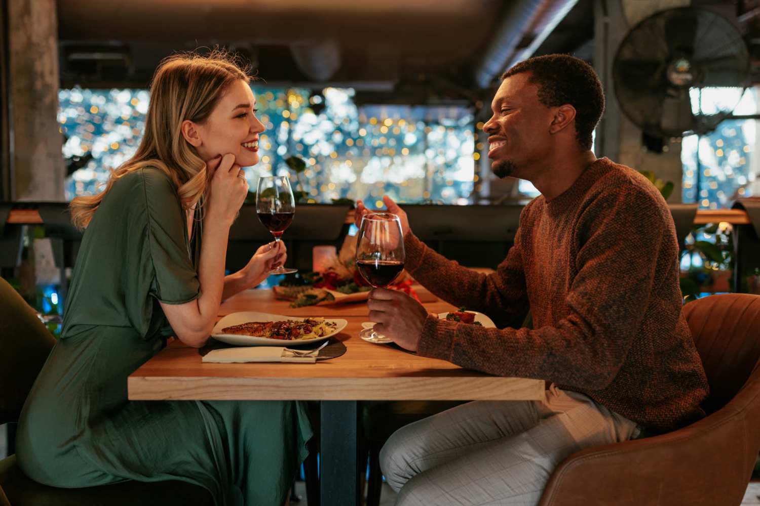Couple eating at a restaurant near Terrene at the Grove in Wilsonville, Oregon