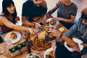 Residents out for lunch near Hawthorne Apartments in Palo Alto, California