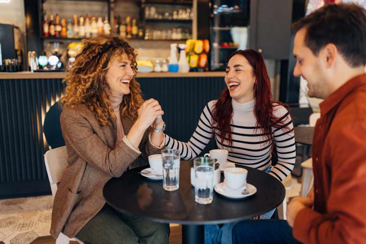  Resident friends having coffee at near The Greens at Virginia Center in Glen Allen, Virginia