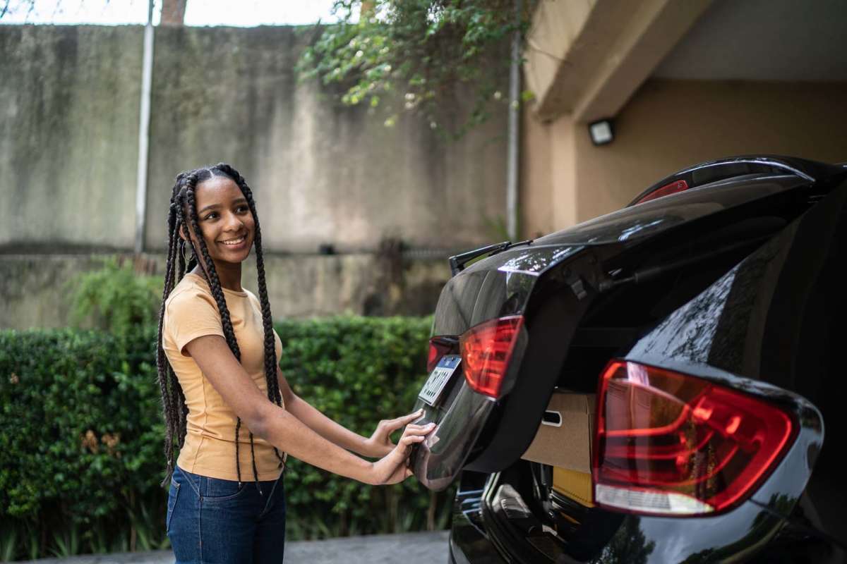 Resident parked the car in her garage at Scott Street Townhomes in Houston, Texas 