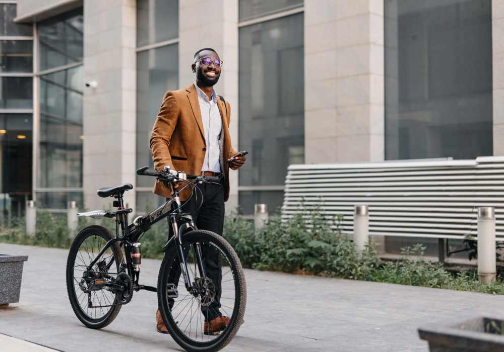Resident going to office with his bike near Links at Westridge in Valencia, California 