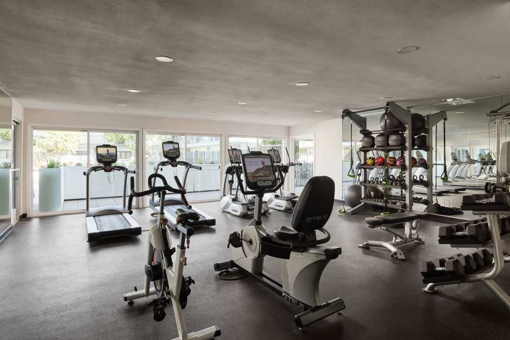 Well equipped fitness center at Citrus Gardens in West Covina, California