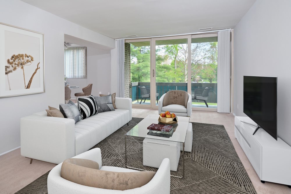 Model living room at Landmark Glenmont Station in Silver Spring, Maryland