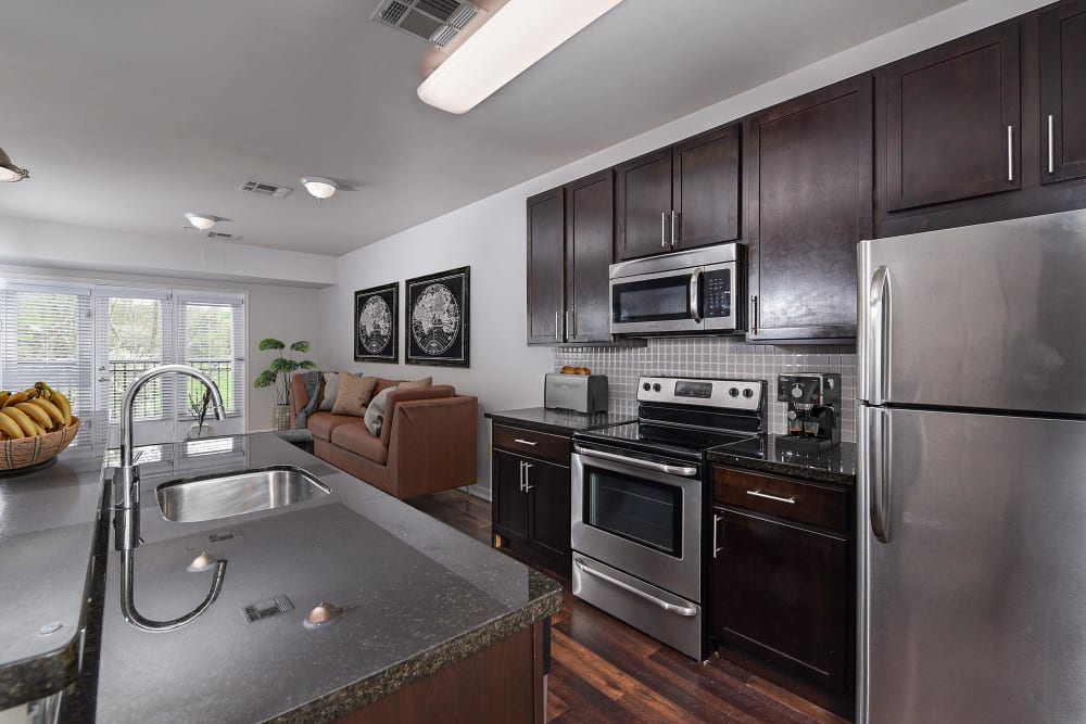 Staged kitchen at Parc at Maplewood Station in Maplewood, New Jersey
