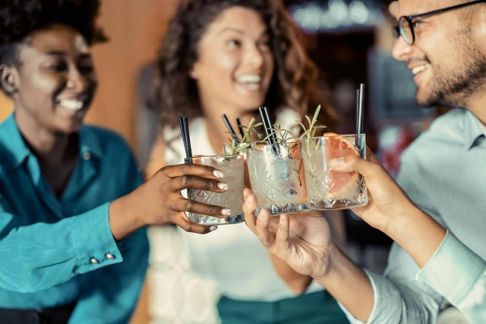 Residents enjoying a drink near Teakwood at Seabrook in Seabrook, Texas