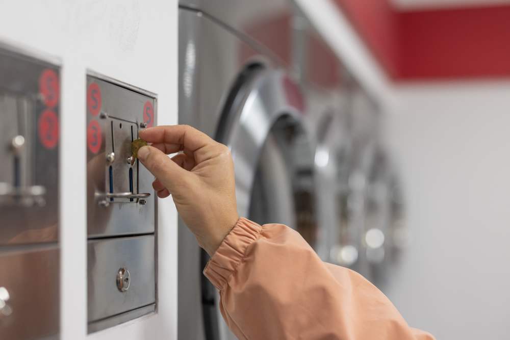 Coin-operated washer and dryer at Sherwood Pointe Apartments in Shawnee, Oklahoma