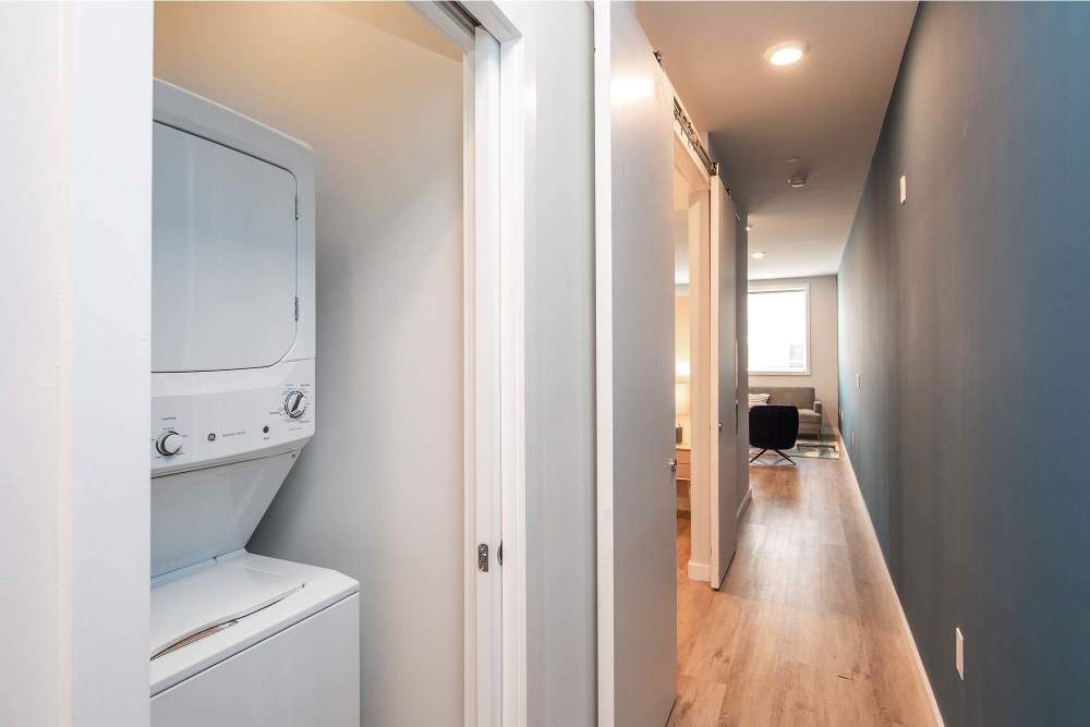 Modern apartment hallway at Metal Works, Philadelphia, Pennsylvania