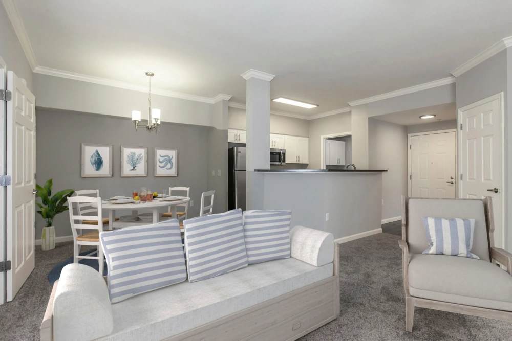 Modern living room at Hawthorn Village Apartments in Napa, California