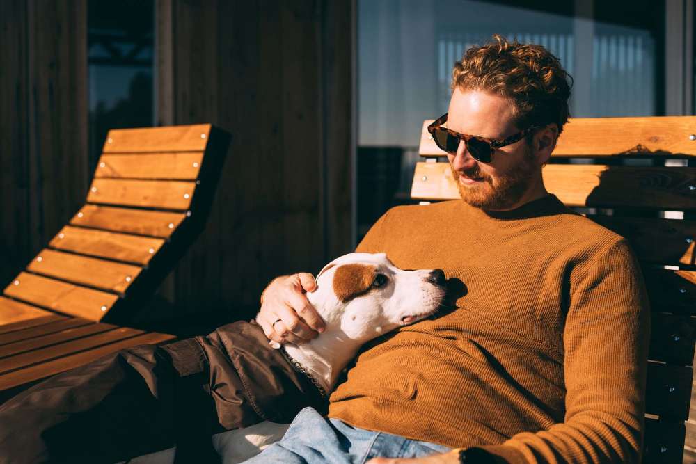 Resident with his pet dog at La Playa in Redondo Beach, California