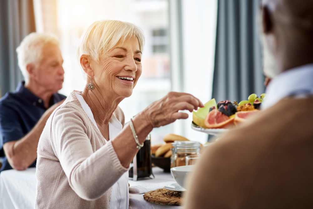 Residents having food at Hopeside Senior Community in Indianapolis, Indiana