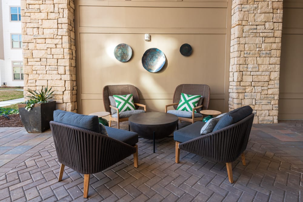 Comfortable outdoor sitting area at The Reserve at Patterson Place in Durham, North Carolina