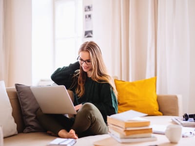 Resident on her laptop at North Main in Walnut Creek, California