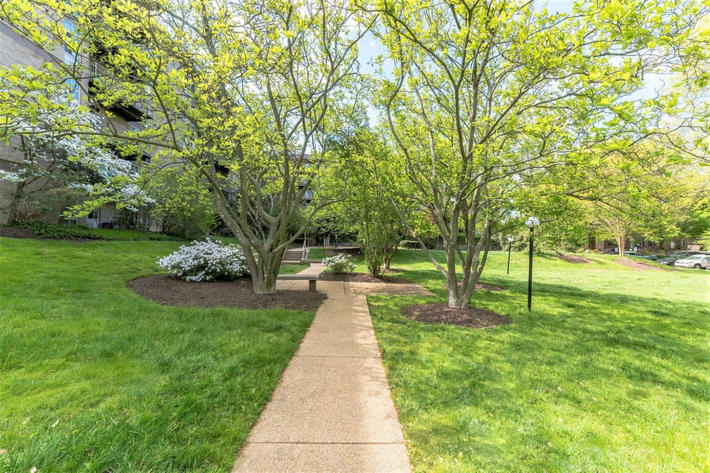 Exterior pathway at Merrill House Apartments in Falls Church, Virginia