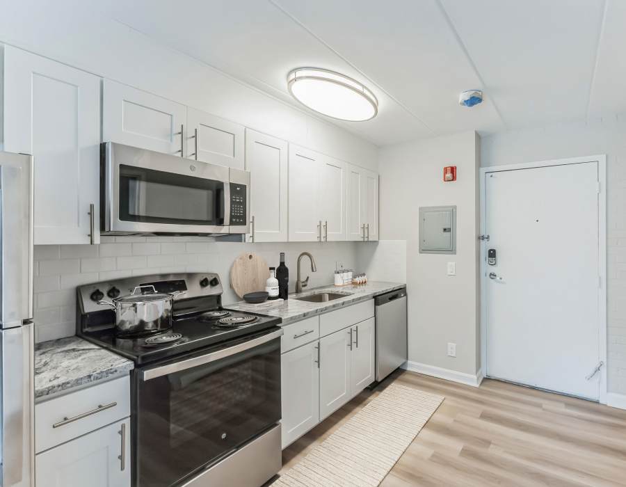 Modern kitchen at Eagle Rock Apartments at MetroWest in Framingham, Massachusetts