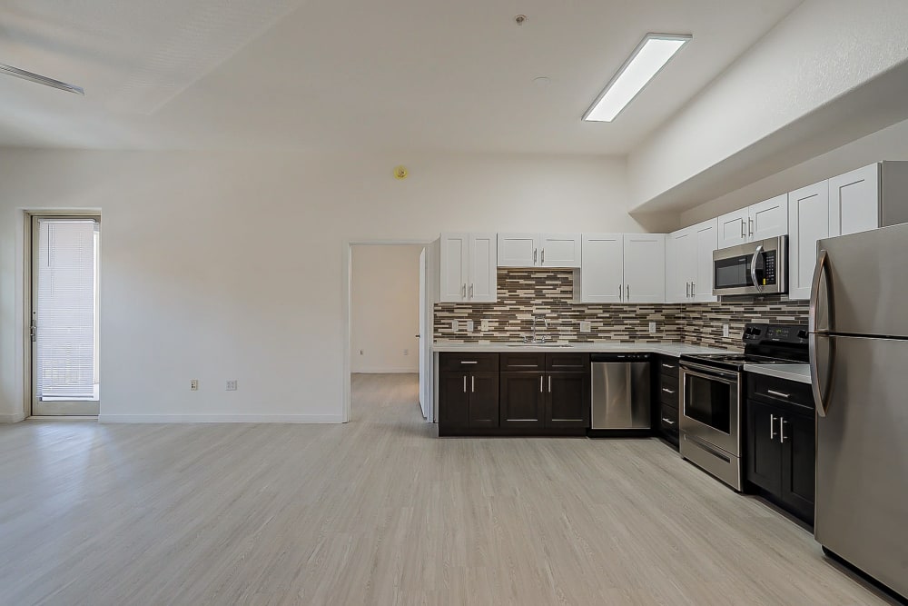 Brightly lit one bedroom floor plan at Main Street Lofts at Verrado in Buckeye, Arizona