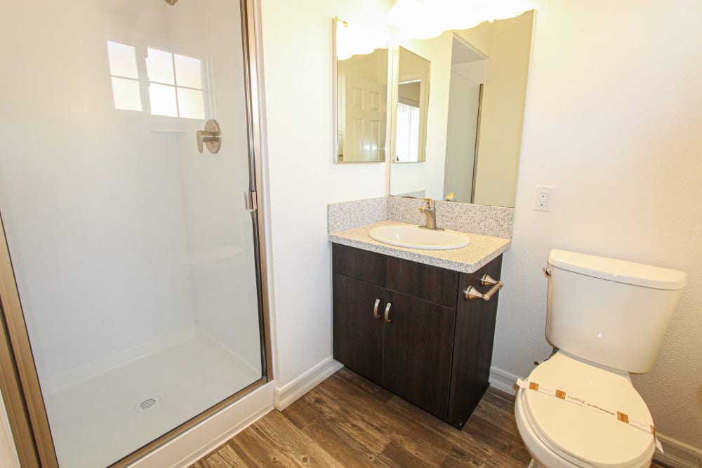A bathroom with a shower at Chesterton in San Diego, California