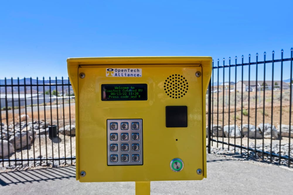 Gated keypad entry at Comstock Covered RV Storage in Carson City, Nevada