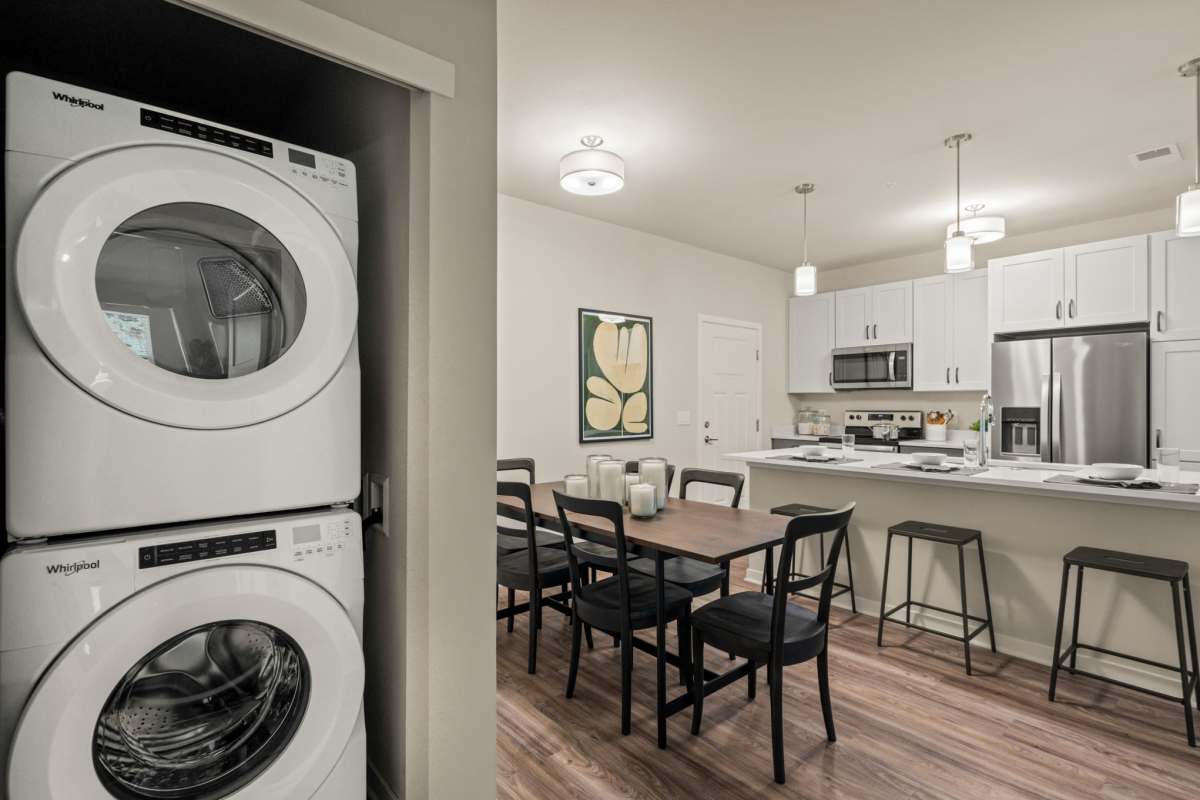 Stacked washer and dryer at Seasons at Franklin in Franklin, Wisconsin