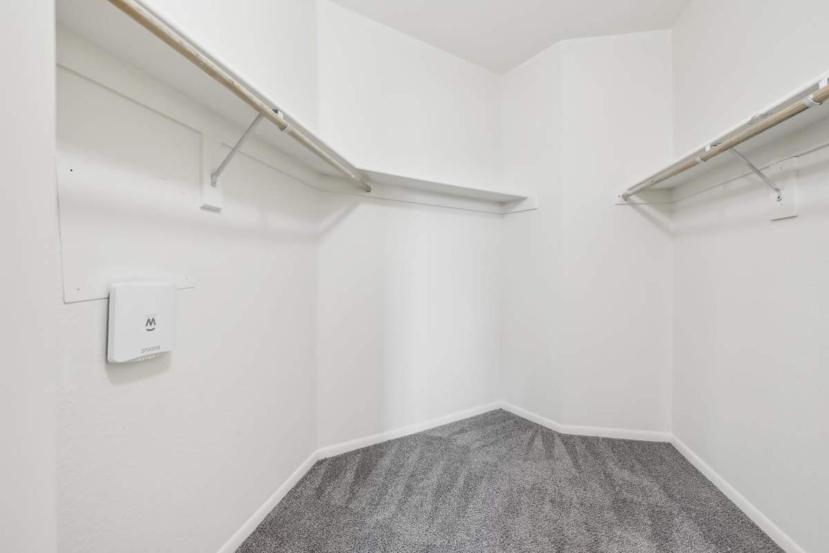 walk-in closet with built-in shelves and rails
