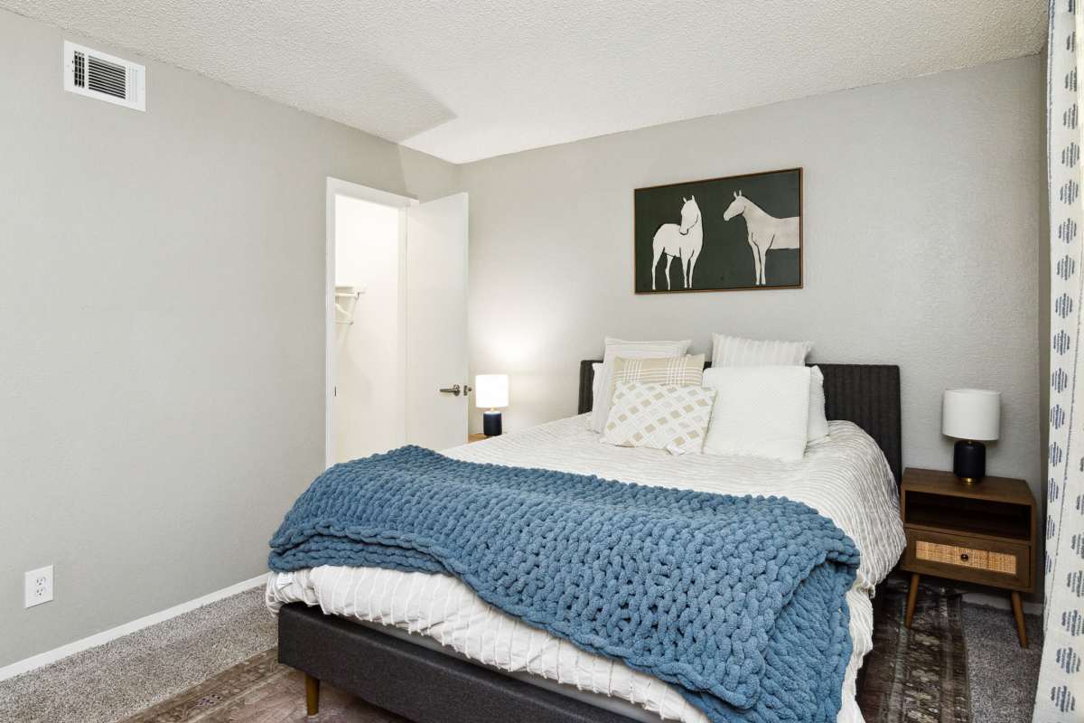 Model bedroom with carpet at Creekside in San Angelo, Texas