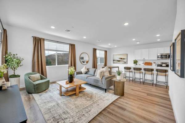 Spacious living room with woodstyle flooring at Prosper 83 in Sparks, Nevada