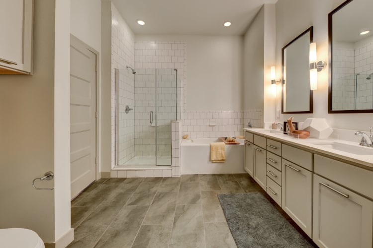 Beautiful master bathroom in a model home at Agave in San Antonio, Texas