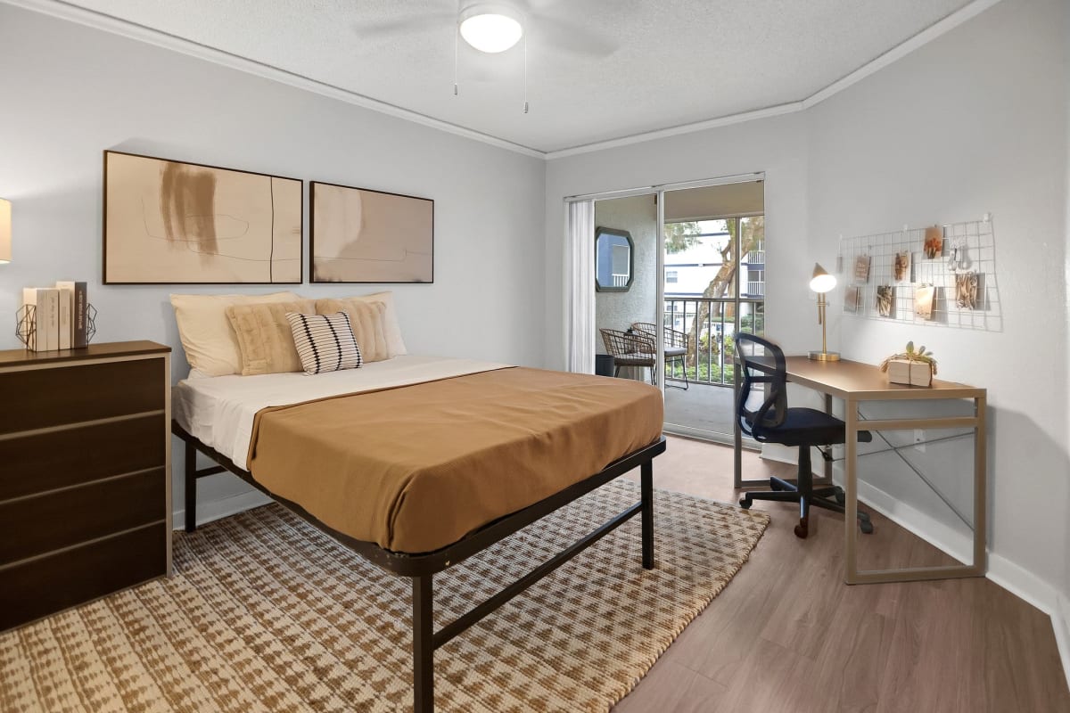 Spacious bedroom with desk at On50 in Tampa, Florida