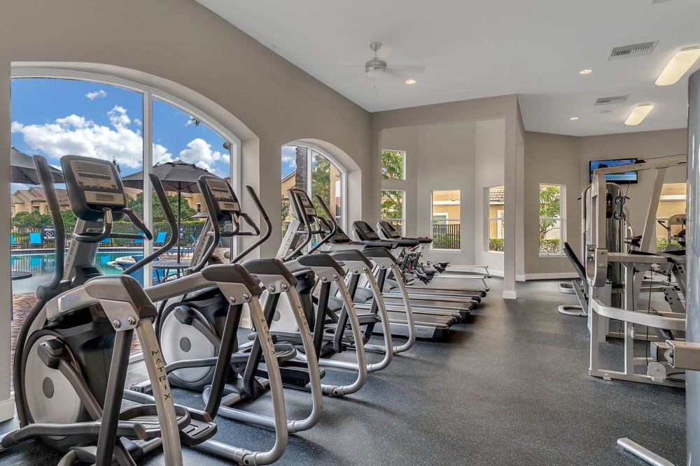 Fitness center with beautiful views at Palms at World Gateway in Orlando, Florida
