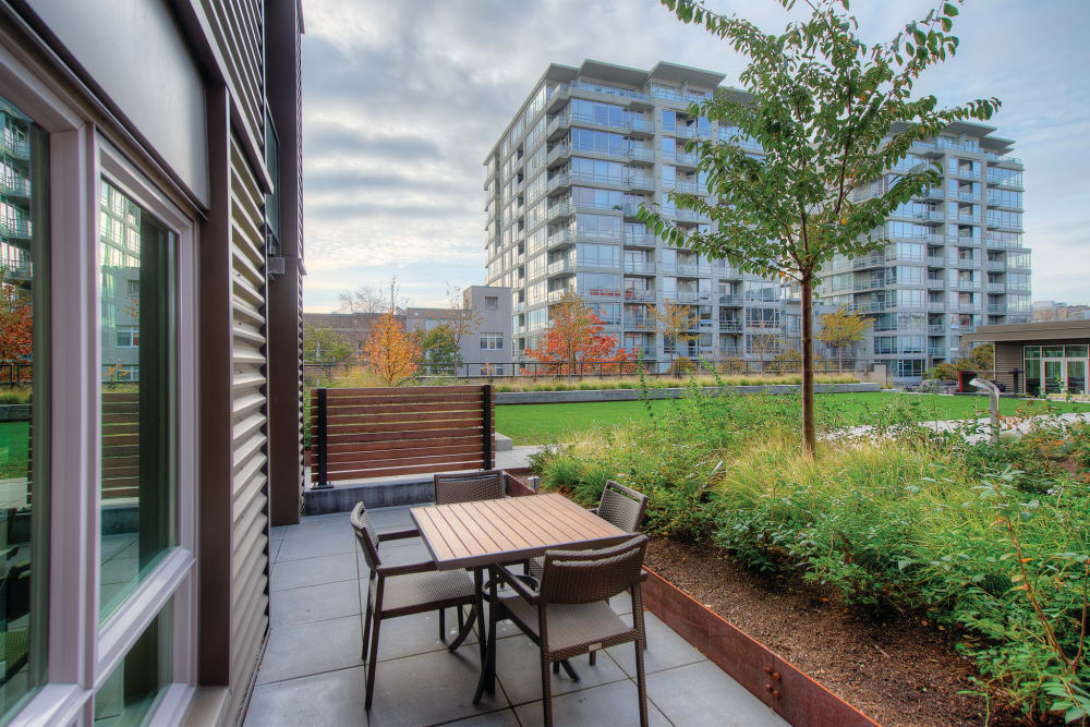 Well landscaped Patio with city view at 2900 on First Apartments in Seattle, Washington