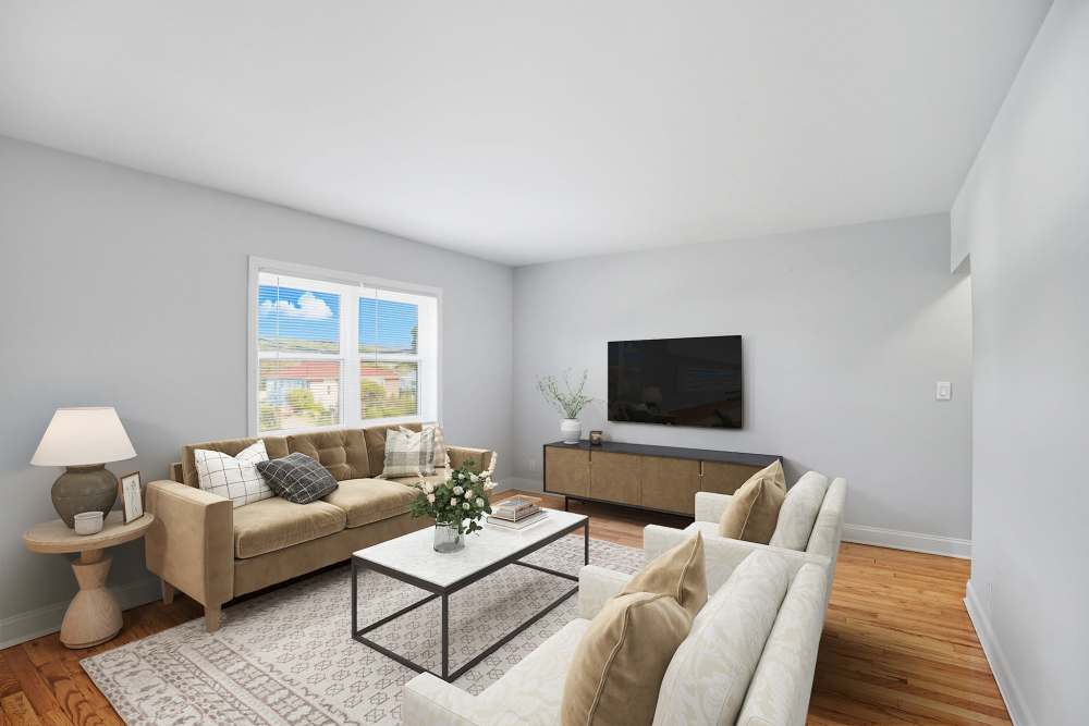 Modern living area at Eagle Rock Apartments at Huntington Station in Huntington Station, New York