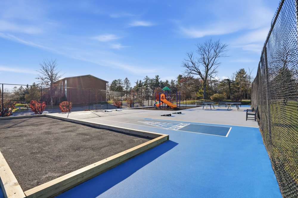 Shuffleboard and cornhole courts at Mountain View Terrace in Latham, New York