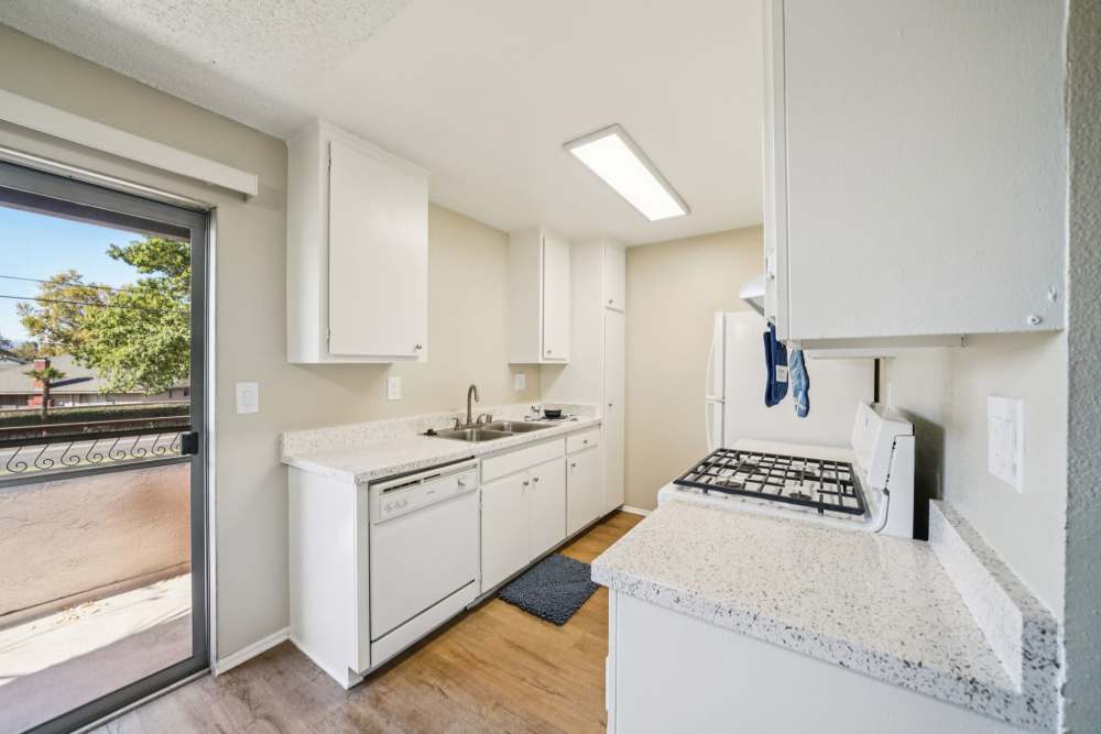 Apartment kitchen at Casa Sierra in Riverside, California