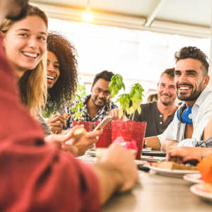 Resident having lunch at restaurant near The Willows in Escondido, California
