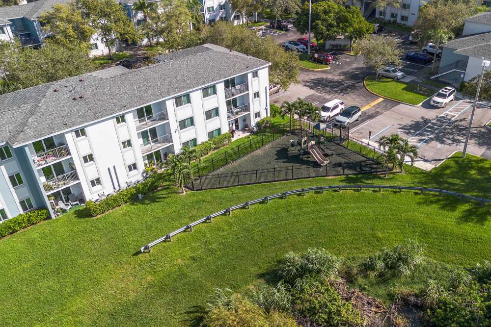 Top view of the apartment building at Sunset Bay Apartments in Cutler Bay, Florida